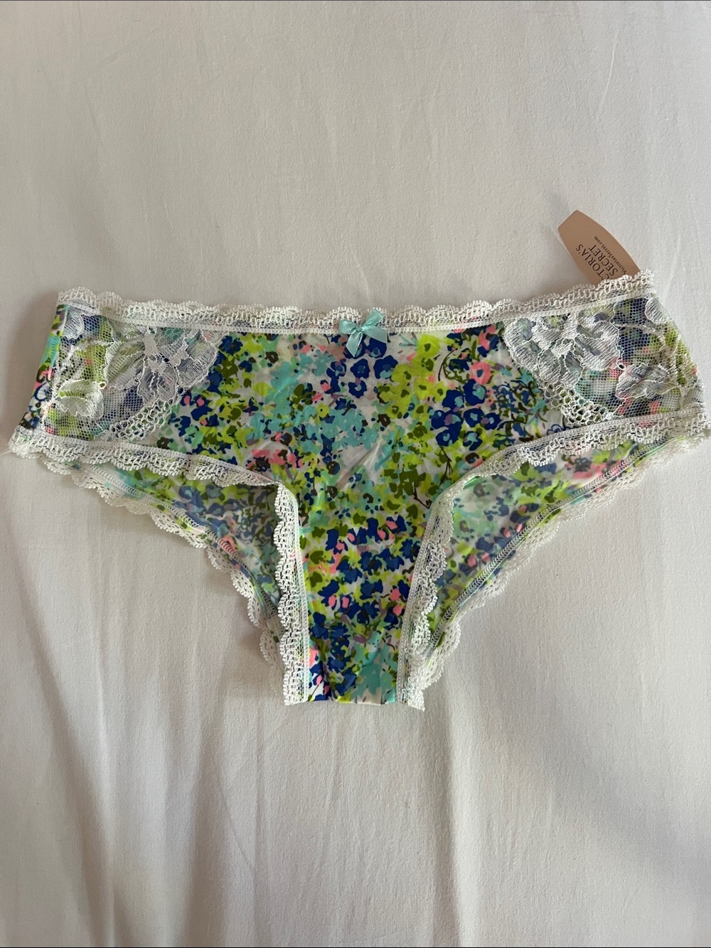Victoria's Secret Floral Lace Trim Bikini Briefs - Blue, Green, Pink